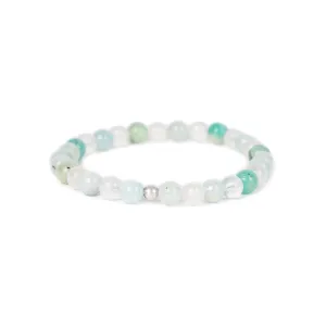 14k White Gold Aquamarine, Amazonite, Rainbow Bead Bracelet