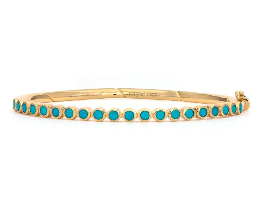 14KYG TURQ, 0.10CT GSI CLASSIC BEZEL BANGLE