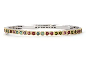 14KYG/STSLVR MULTI-COLOR TOURM, 0.14CT DIA BEZEL BANGLE
