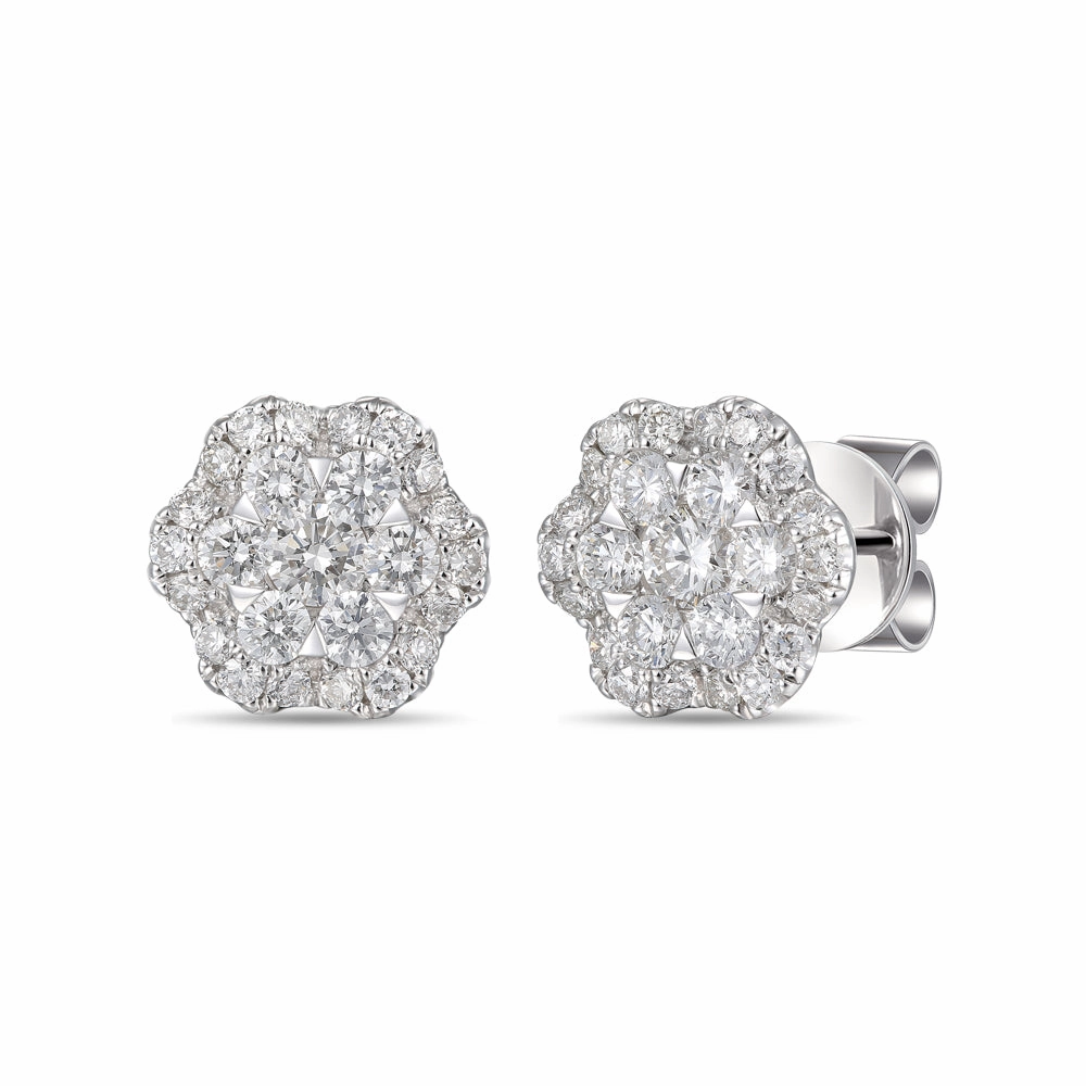 18ct white gold diamond set flower earrings