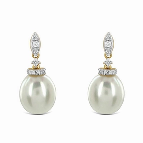 18ct Yellow Gold Freshwater Pearl & Diamond Drop Earrings