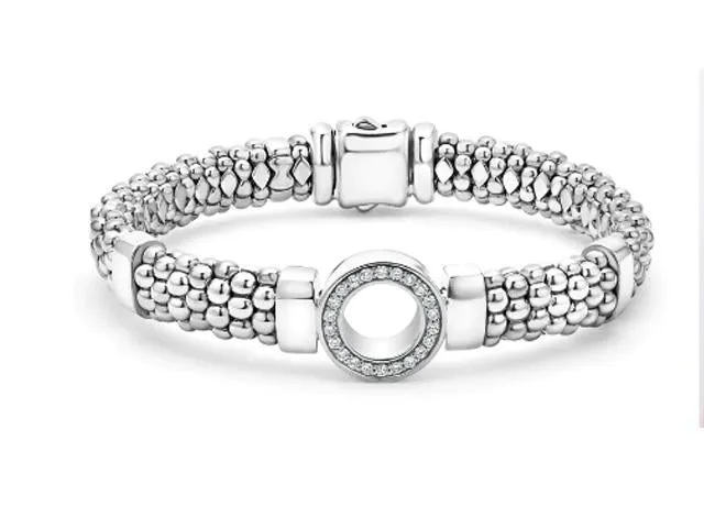 18K Gold Caviar and Diamond Bangle