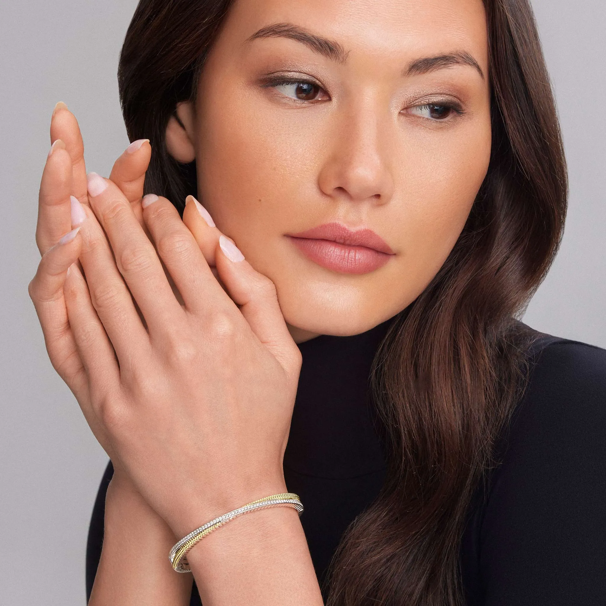 18K Gold Caviar and Diamond Bangle