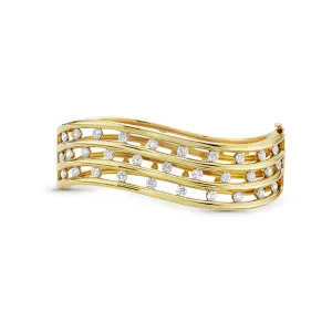 18k Yellow Gold Floating Diamond Cuff