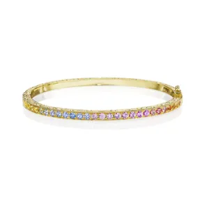 18k Yellow Gold Rainbow Sapphire Bangle