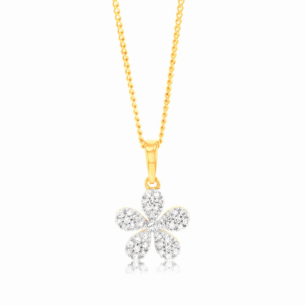 1/10 Carat Diamond Flower Pendant in 9ct Yellow Gold