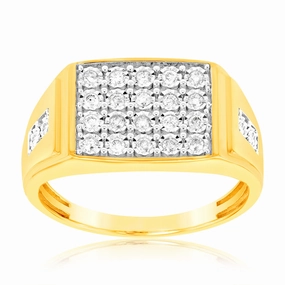 1/3 Carat Mens Ring Set with 24 Diamonds in 9ct Yellow Gold & Rhodium