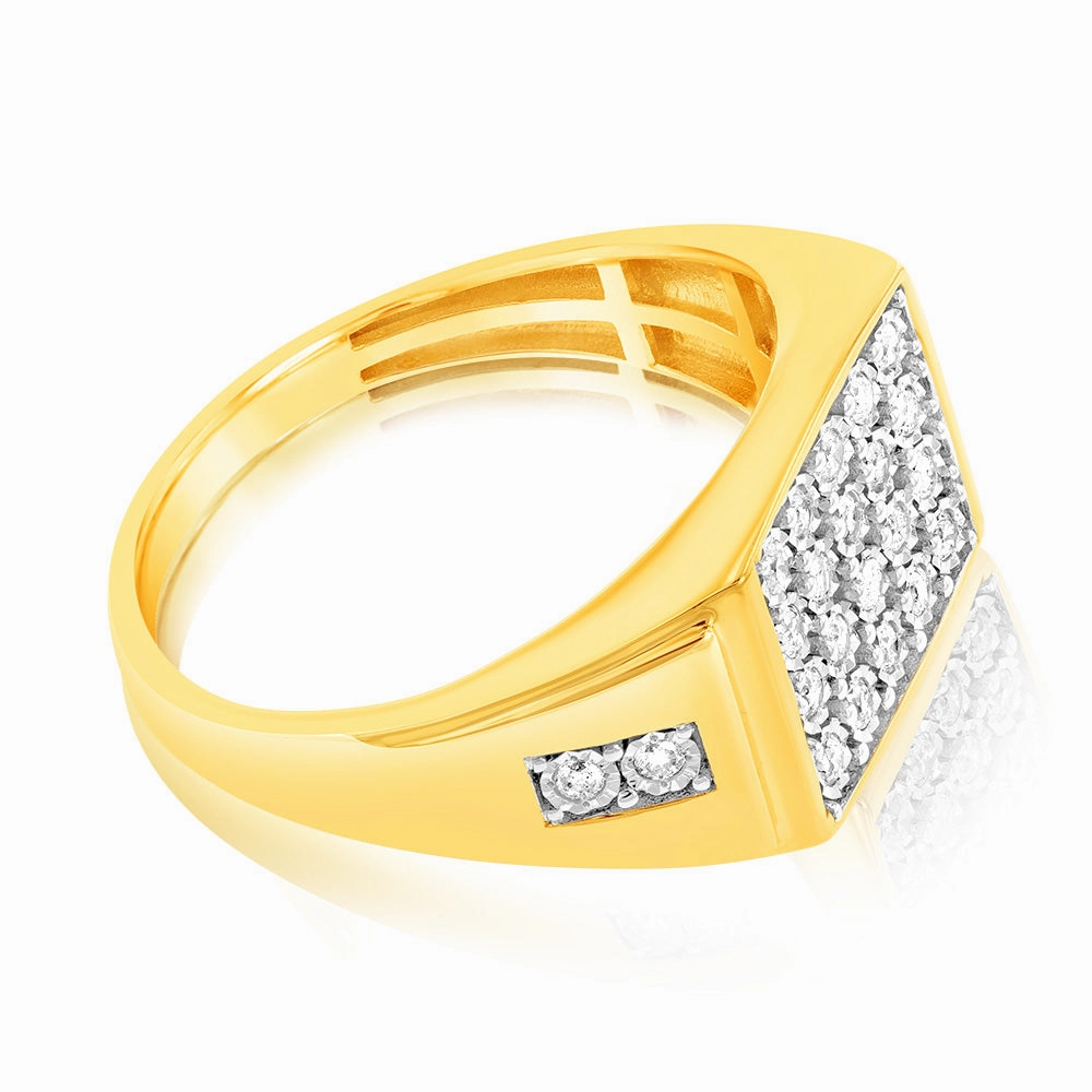 1/3 Carat Mens Ring Set with 24 Diamonds in 9ct Yellow Gold & Rhodium
