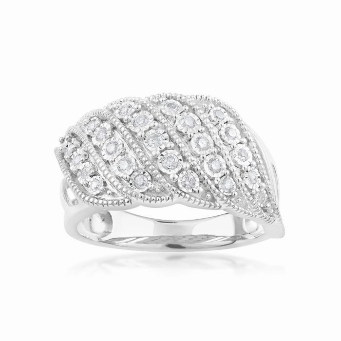 1/5 Carat Diamond Ring with 25 Brilliant Diamonds in Sterling Silver