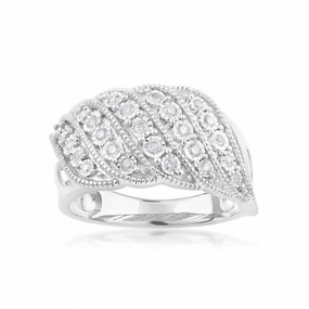 1/5 Carat Diamond Ring with 25 Brilliant Diamonds in Sterling Silver