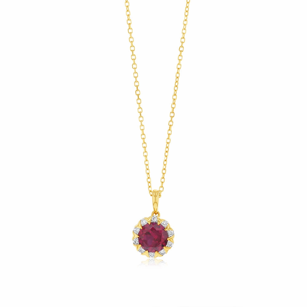 1 Carat Created Ruby and Diamond Pendant with 45cm Chain in 9ct Yellow Gold