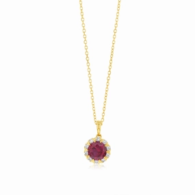 1 Carat Created Ruby and Diamond Pendant with 45cm Chain in 9ct Yellow Gold