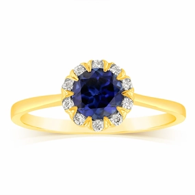 1 Carat Created Sapphire and Diamond Ring in 9ct Yellow Gold