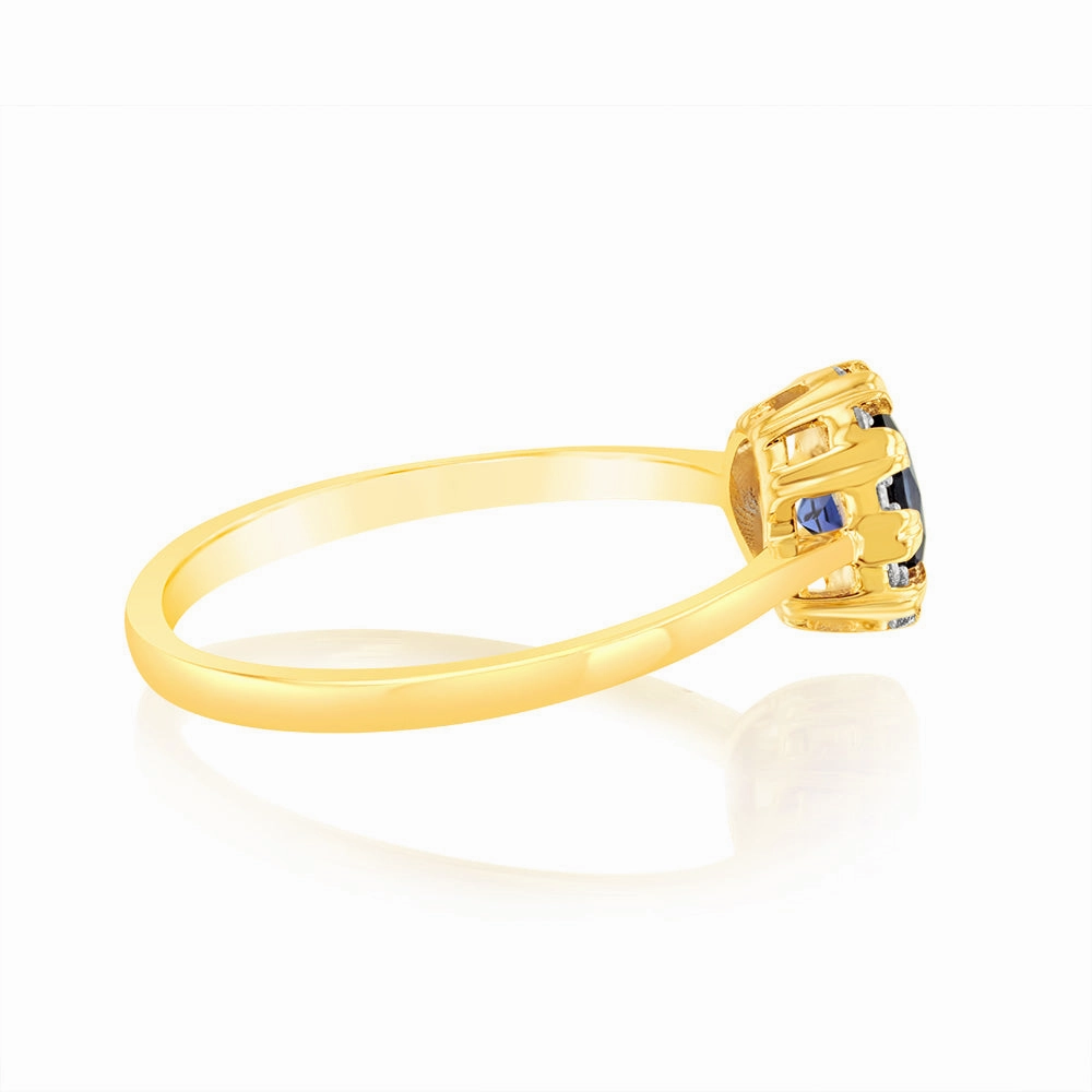1 Carat Created Sapphire and Diamond Ring in 9ct Yellow Gold