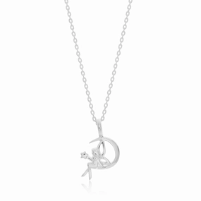 45cm Sterling Silver Fairy on Crescent Moon Pendant on Sterling Silver Chain