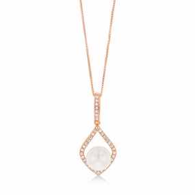 8-9mm Fresh Water Pearl   Created Sapphire Pendant on 45cm chain Silver Rose Gold
