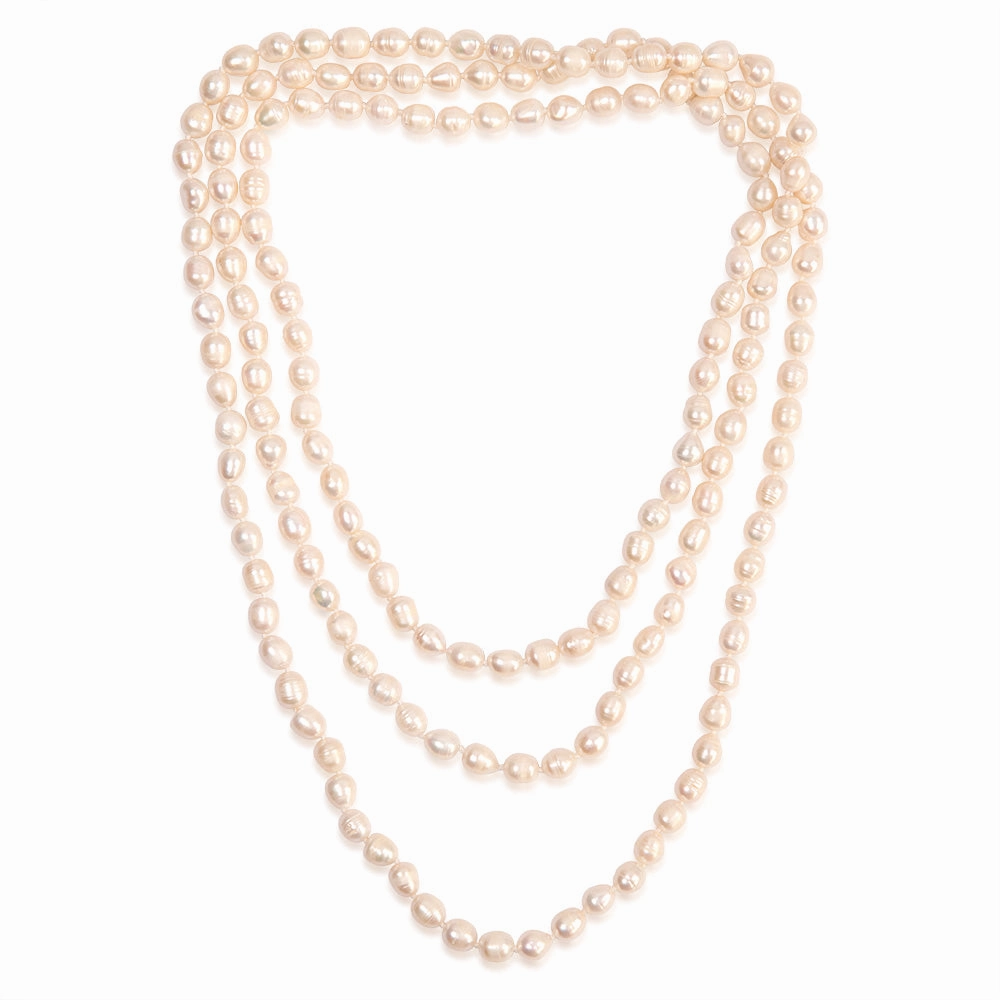 8-9mm White Rice Pearl 162.5cm Long Necklace