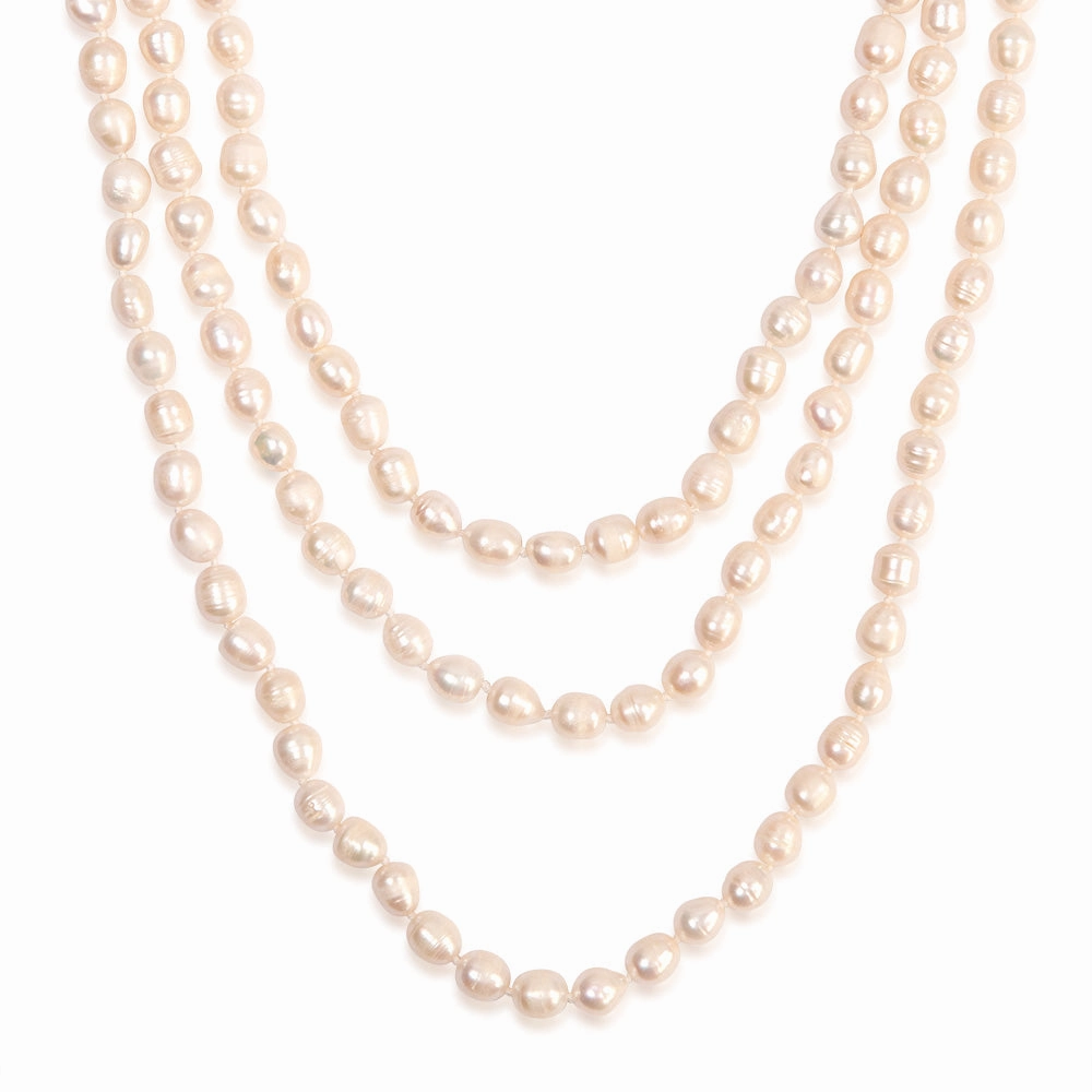 8-9mm White Rice Pearl 162.5cm Long Necklace
