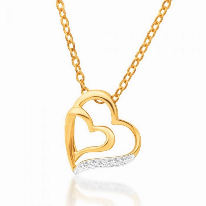 9ct Elegant Yellow Gold 2 Diamonds Heart Pendant