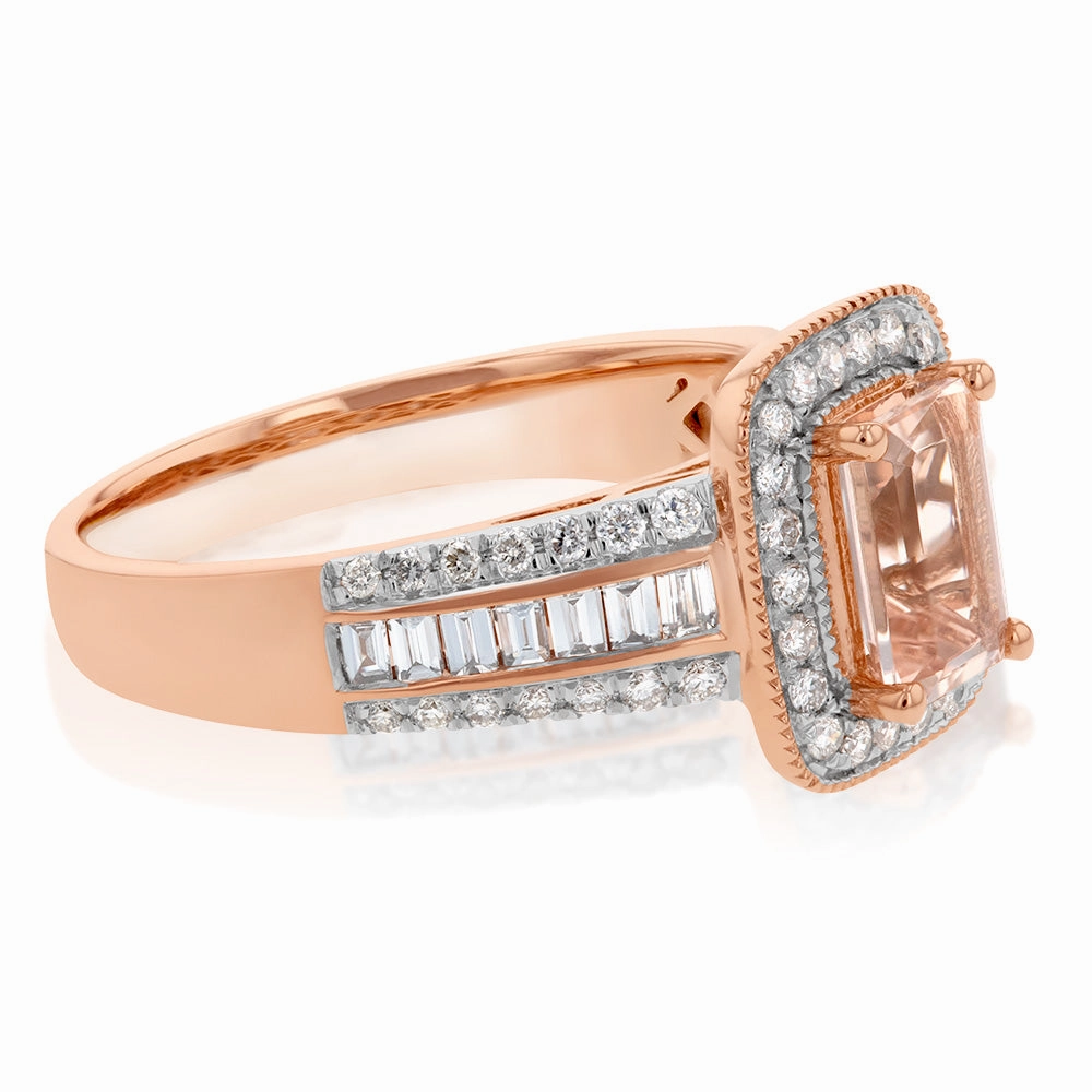 9ct Rose Gold Morganite and Diamond Ring 9R