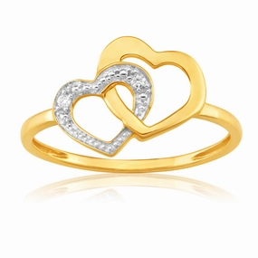 9ct Superb Yellow Gold 2 Diamonds Ring