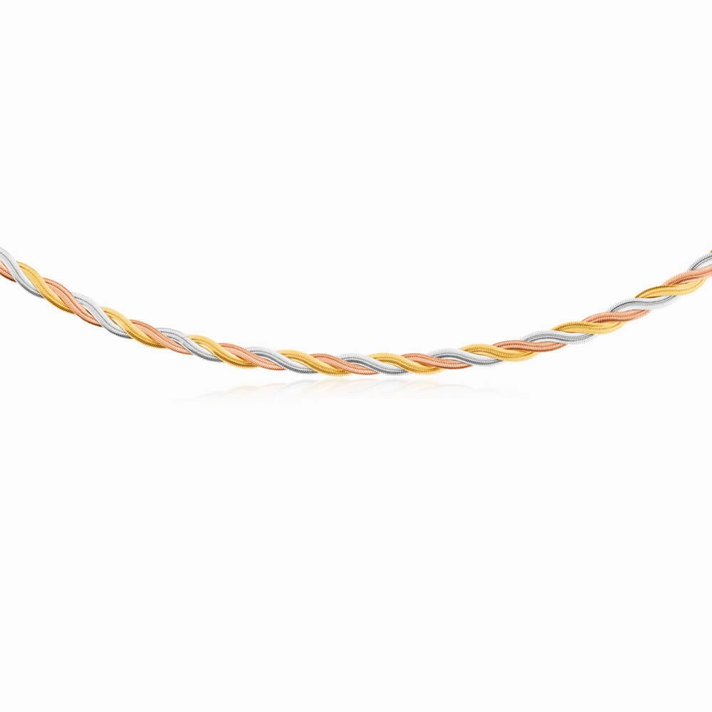 9ct Three Tone Gold Silver Filled Plait Herringbone 45cm Chain