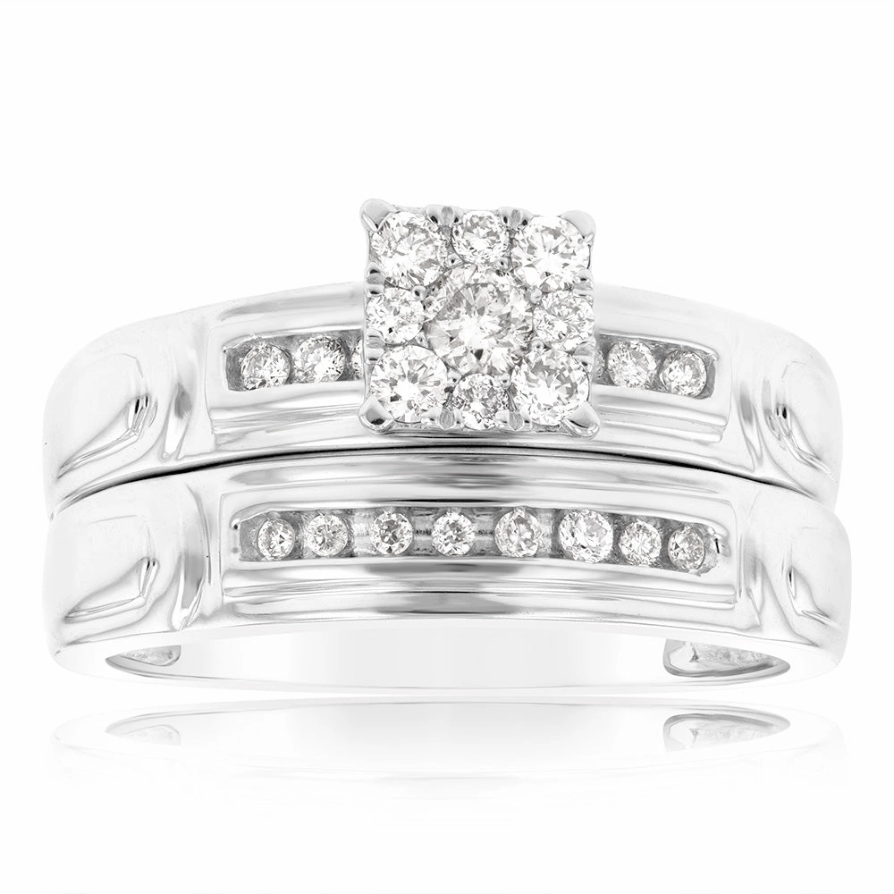9ct White Gold 1/3 Carat Diamond Bridal Ring Set With 23 Brilliant Cut Diamonds