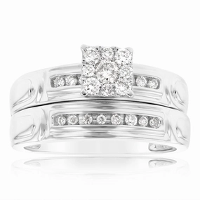 9ct White Gold 1/3 Carat Diamond Bridal Ring Set With 23 Brilliant Cut Diamonds