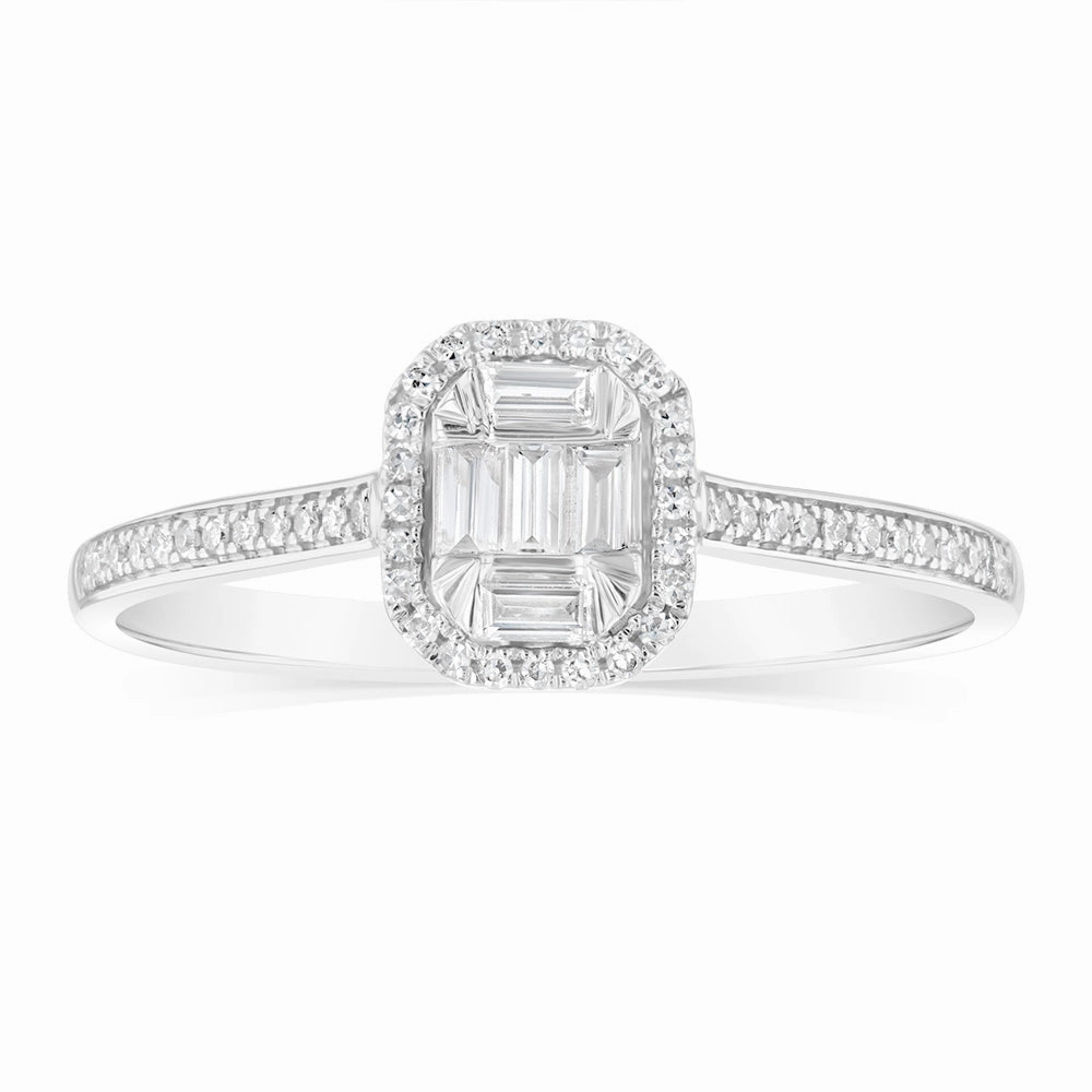 9ct White Gold 1/4 Carat Diamond Halo Dress Ring
