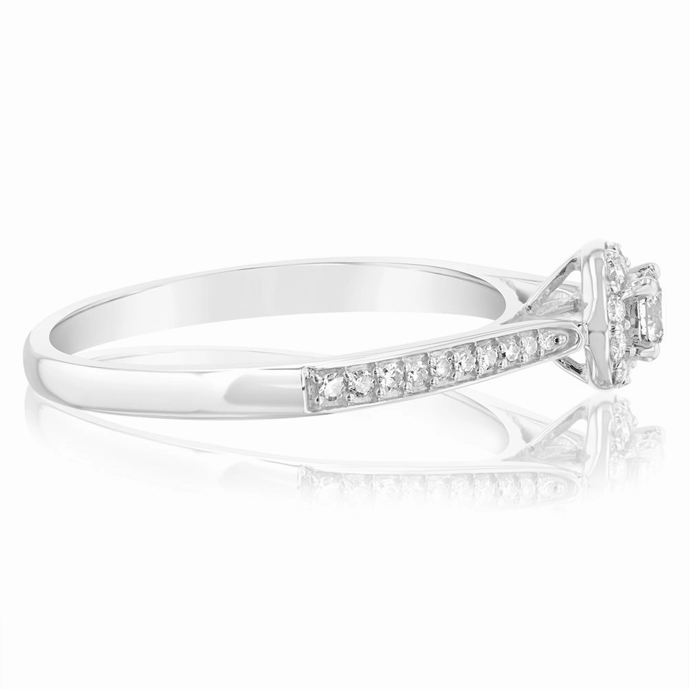9ct White Gold 1/4 Carat Diamond Halo Solitaire Ring