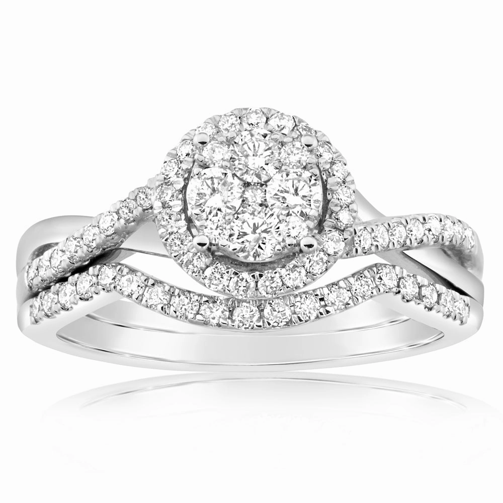 9ct White Gold 2 Ring Bridal Set With 3/5 Carats Of Diamonds