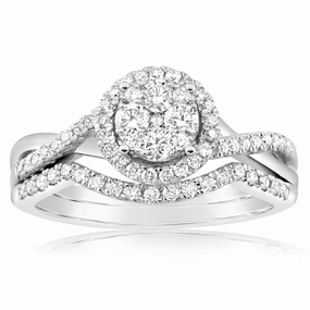9ct White Gold 2 Ring Bridal Set With 3/5 Carats Of Diamonds