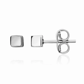9ct White Gold 3mm Polished Cube Stud Earrings