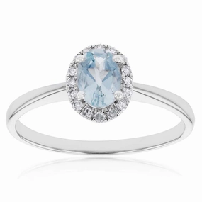 9ct White Gold Aquamarine and 0.10 Carat Diamond Ring