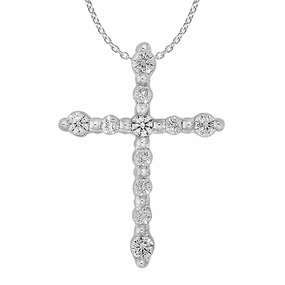 9ct White Gold Diamond Cross Pendant with 11 Brilliant Cut Diamonds