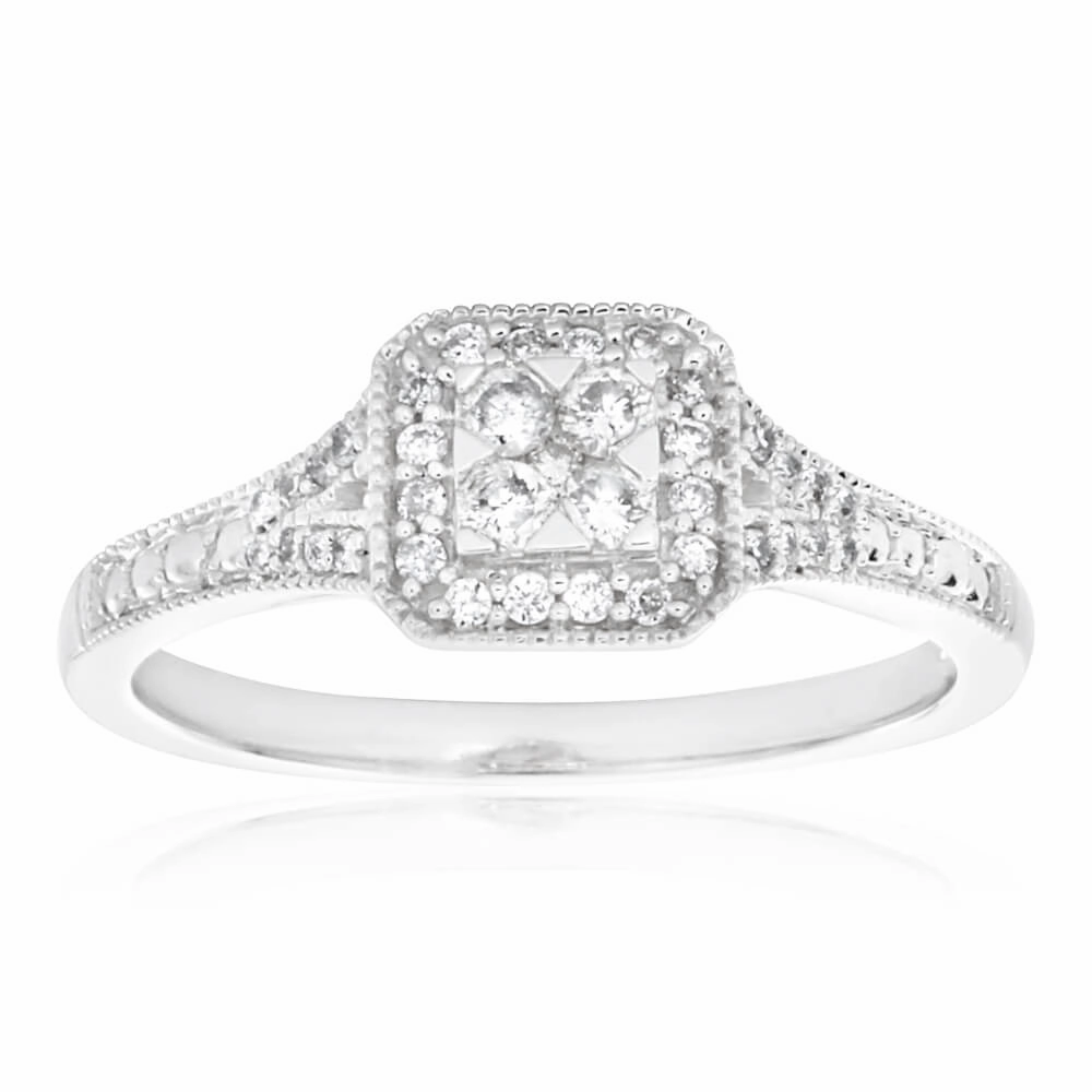 9ct White Gold Diamond Ring Set With 37 Beautiful Diamonds