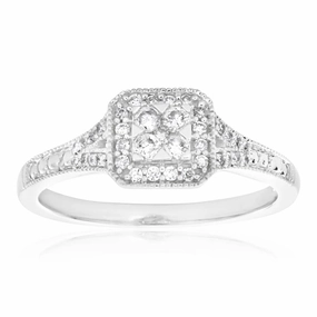 9ct White Gold Diamond Ring Set With 37 Beautiful Diamonds