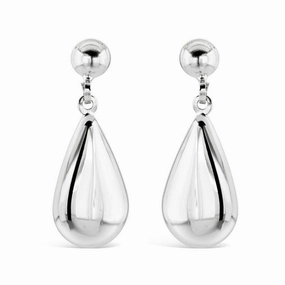 9ct White Gold Pear Shaped Drop Earrings