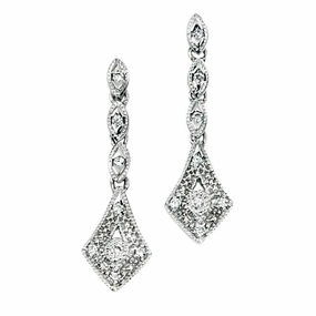 9ct White Gold Vintage Style Diamond Drop Earrings