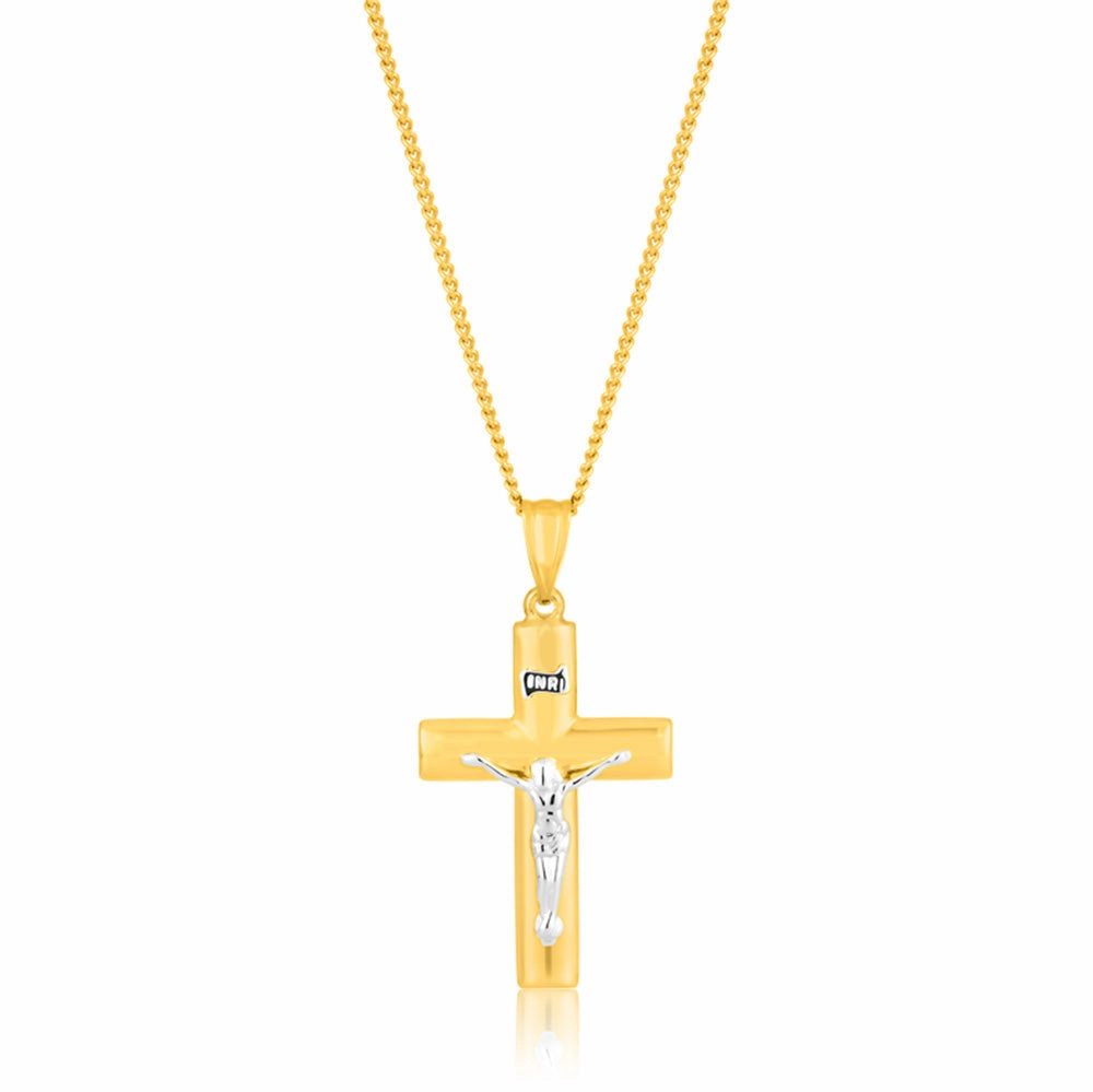 9ct Yellow & White Gold Silver Filled Crucifix