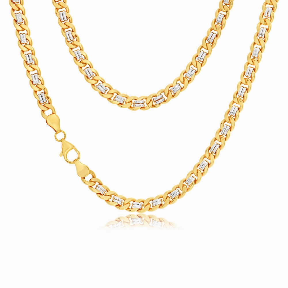9ct Yellow and White Gold Silver Filled Curb 45cm Chain