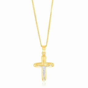 9ct Yellow And White Two-Tone Gold 25mm X 20mm Crucifix Pendant