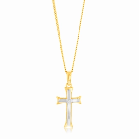 9ct Yellow And White Two-Tone Gold Fancy 19mm X 10mm Cross Pendant