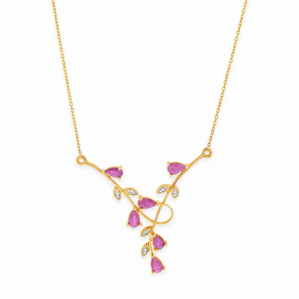 9ct Yellow Gold 0.30ct Natural Ruby and Diamond Fancy Necklet on 45cm Chain