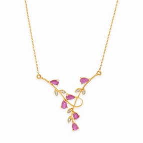 9ct Yellow Gold 0.30ct Natural Ruby and Diamond Fancy Necklet on 45cm Chain
