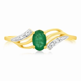 9ct Yellow Gold 0.55 Carat Natural Emerald & Diamonds Ring