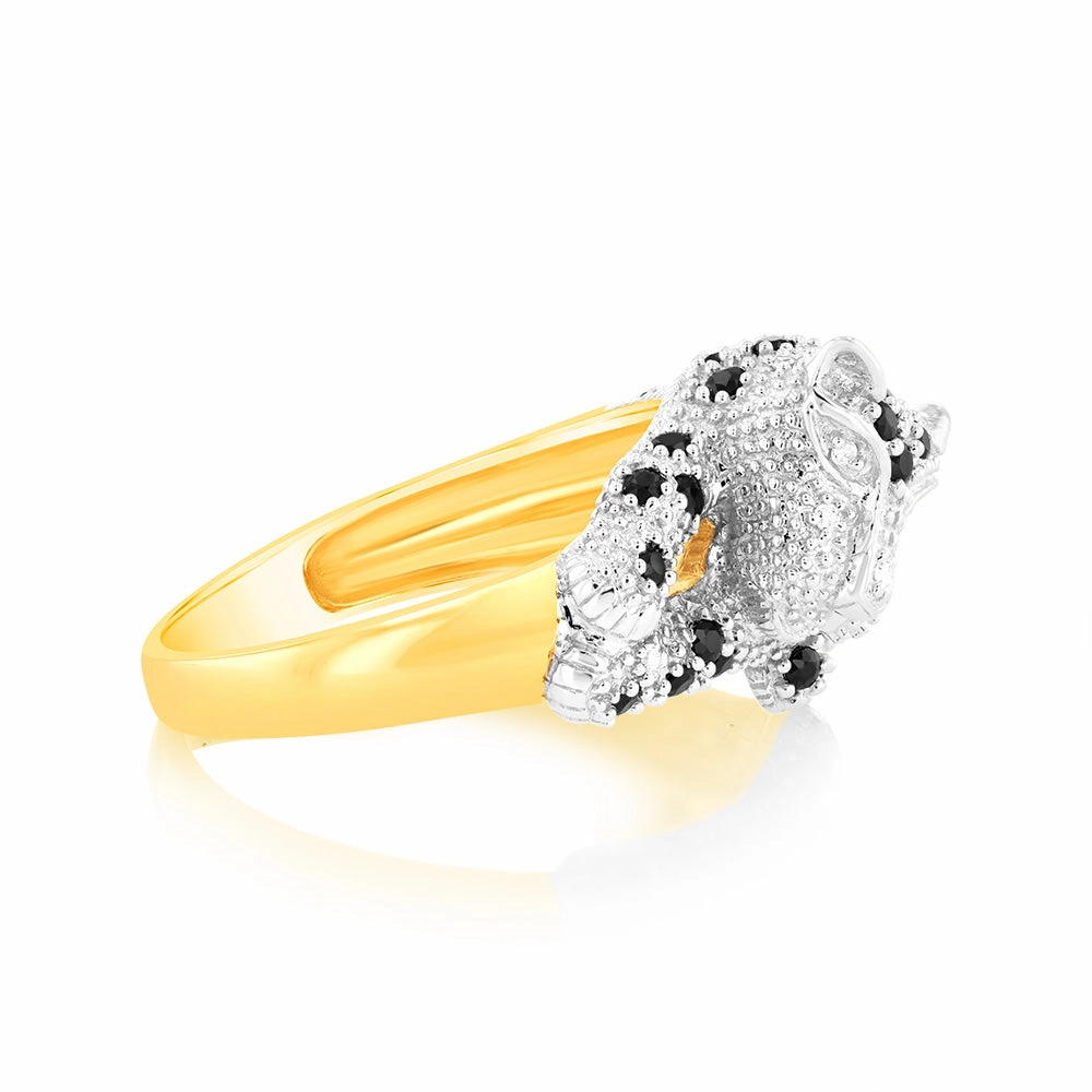 9ct Yellow Gold 0.82Ct Sapphire & 20 Diamond Men's Ring