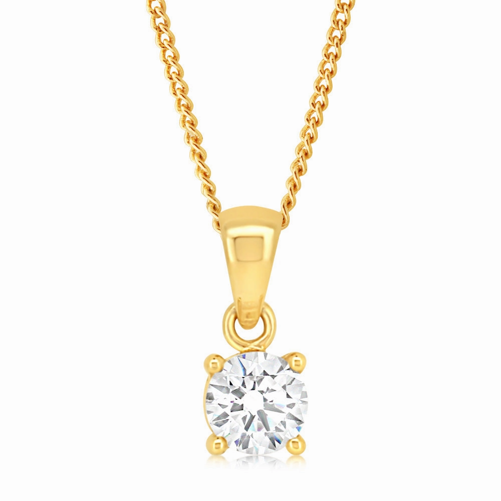 9ct Yellow Gold 0.90 Ct Solitaire Cubic Zirconia Pendant
