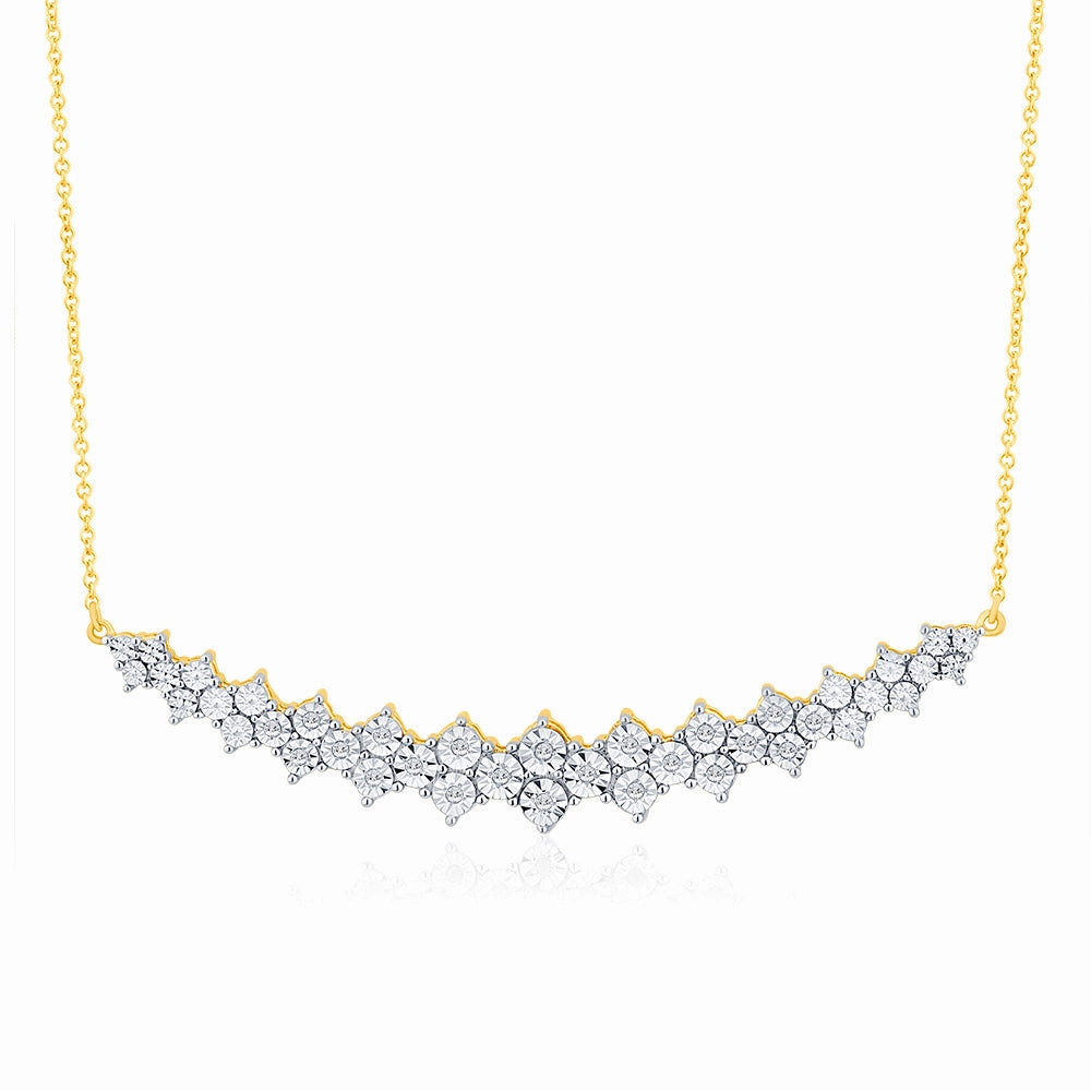 9ct Yellow Gold 1/10 Carat Diamond Curved Chain Necklace