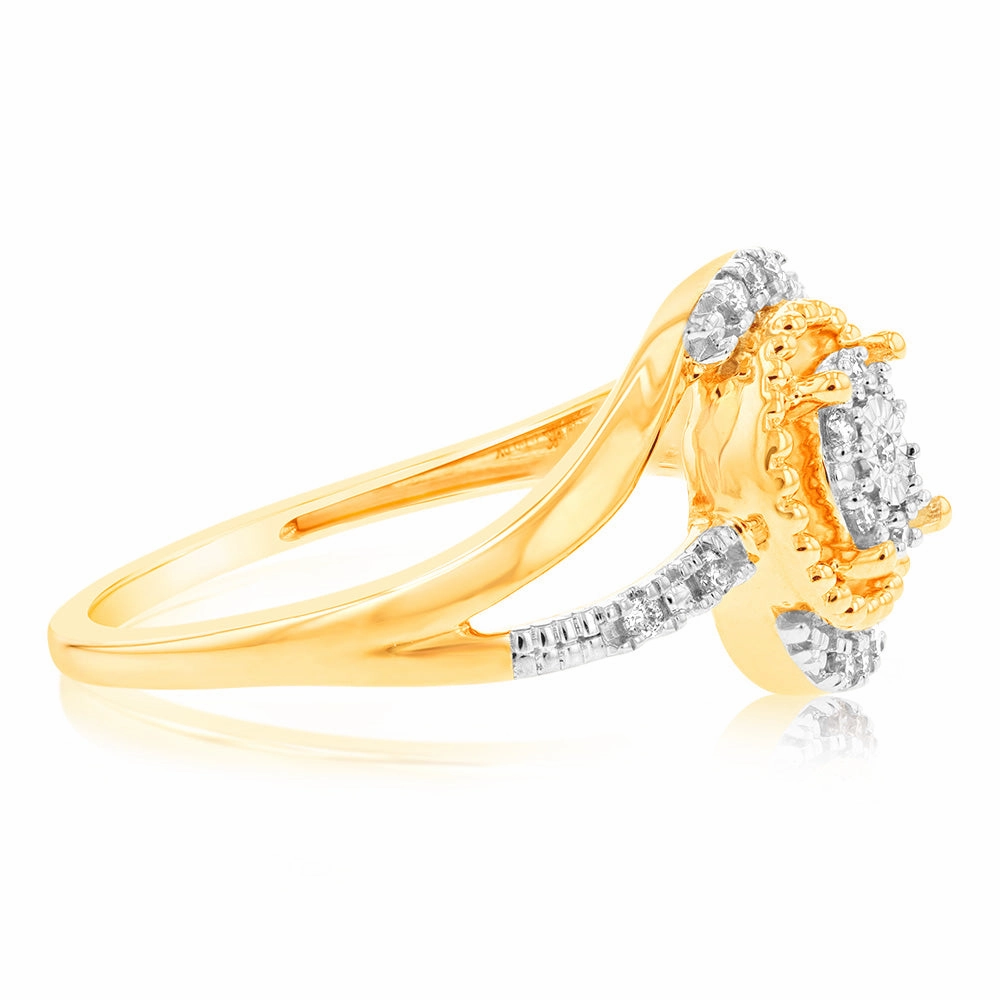 9ct Yellow Gold 1/10 Carat Diamond Dress Ring